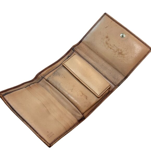 Gucci Made In Italy Floral Canvas & Leather Trifold Wallet Gold Horsebit Accent - Picture 4 of 7